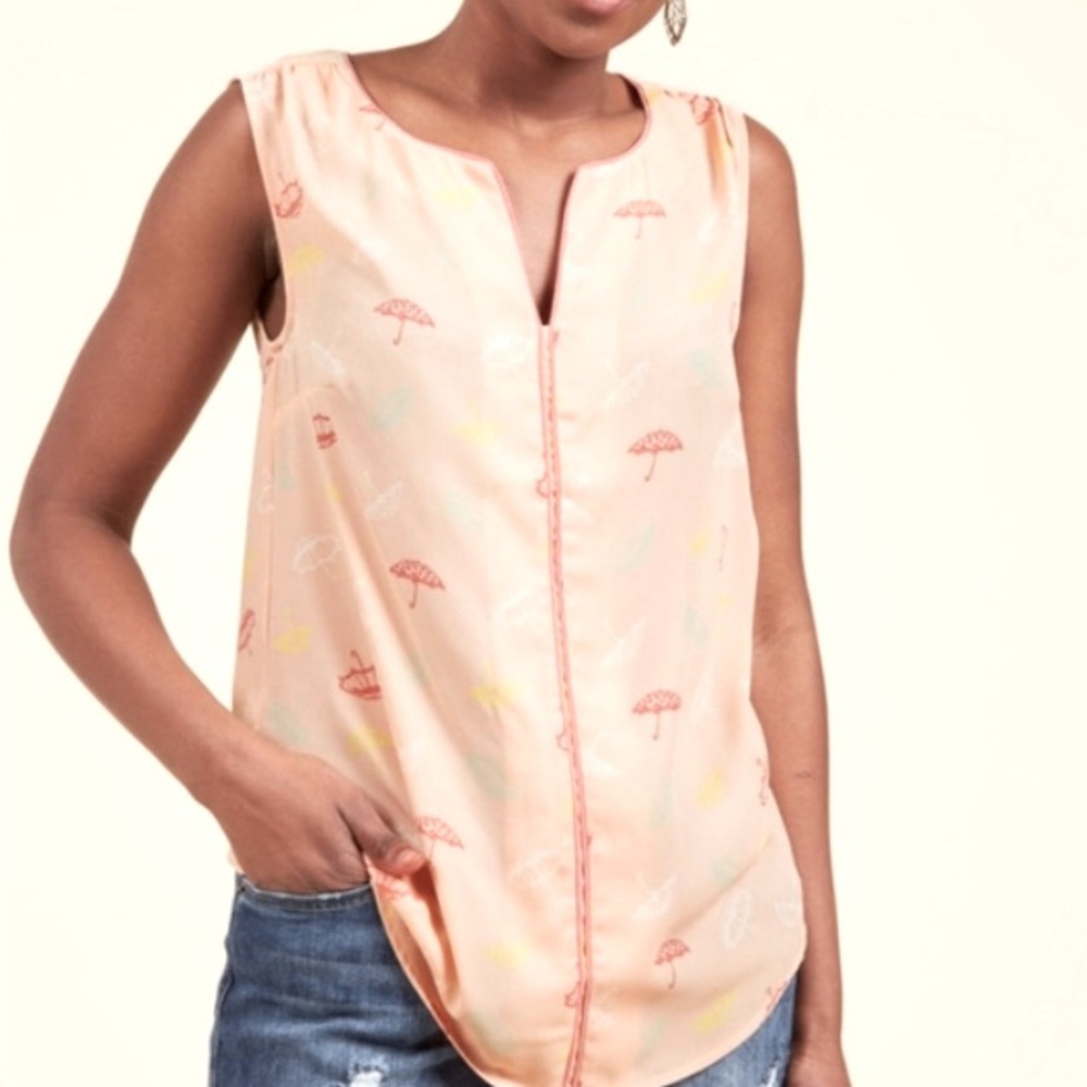 ModCloth Peach Umbrella Sleeveless Top